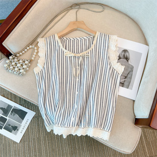 เสื้อกั๊ก แบบผูกเชือก ลายทาง สีฟ้า