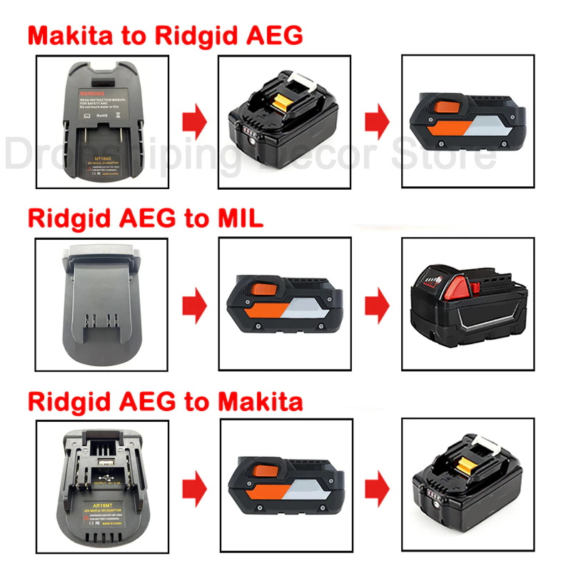 ตัวแปลงอะแดปเตอร์แบตเตอรี่สําหรับ Makita เพื่อกําจัด AEG, สําหรับการใช้งานเครื่องมือไฟฟ้า Ridgid/AEG ถึง Milwaukee, สําหรับ Ridgid / AEG ถึง Makita