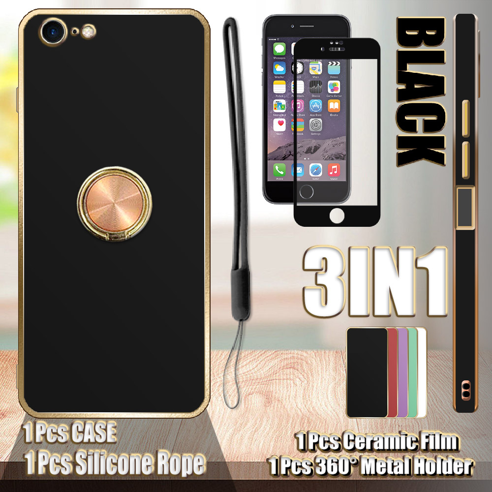 3 In 1 สําหรับ iPhone 7 iPhone 8 iPhone SE 2020 ขอบตรงเคสไฟฟ้าพร้อมตัวป้องกันหน้าจอเซรามิกและ 360°ที