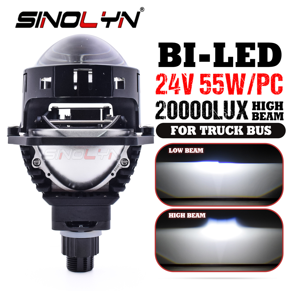 เลนส์โปรเจคเตอร์ 24V 3 นิ้ว Bi LED 20000LUX 55W อุปกรณ์เสริม สําหรับรถบรรทุก รถบัส H4 H7 H1 9005 900