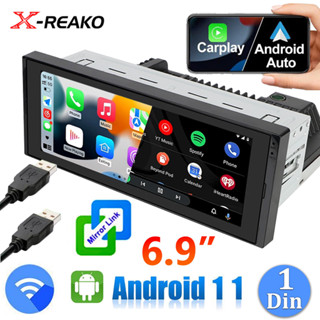 เครื่องเล่นมัลติมีเดีย Android -AUTO 6.9 นิ้ว Andriod 12 GPS บลูทูธ Wifi USB FM Mirror Link HD 1 Din สําหรับรถยนต์