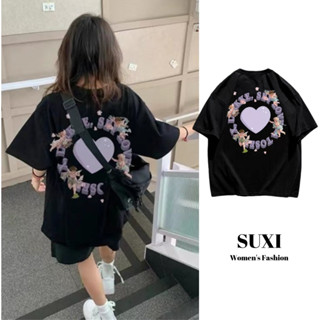 Suxi เสื้อยืดคอกลม แขนสั้น ผ้าฝ้าย พิมพ์ลาย ทรงหลวม เข้ากับทุกการแต่งกาย แฟชั่นฤดูร้อน สําหรับผู้หญิง