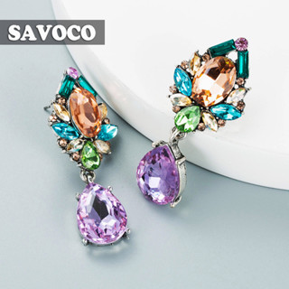 Savoco ต่างหูระย้า ประดับพลอยเทียม สไตล์วินเทจ 5 สี แฟชั่นสําหรับผู้หญิง SE101