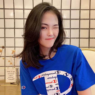 Champion เสื้อยืดลําลอง แขนสั้น คอกลม ผ้าฝ้าย พิมพ์ลายโลโก้ ขนาดใหญ่ แฟชั่นสําหรับผู้ชาย