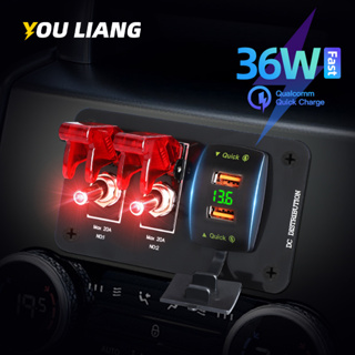 อะแดปเตอร์ซ็อกเก็ตชาร์จ โวลต์มิเตอร์ 36W QC 2 Gang 12V-24V DC Usb กันน้ํา สําหรับรถยนต์ รถบรรทุก เรือ RVs Camper