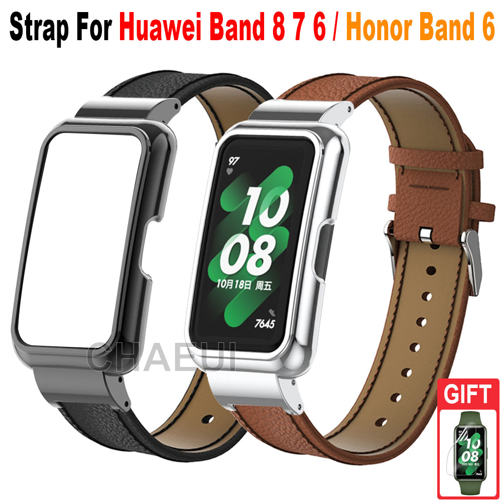 สายหนังพร้อมอุปกรณ์เสริมกรณีสร้อยข้อมือเปลี่ยนสําหรับ Huawei Band 10 9 8 7 6 / Honor Band 9 7 6