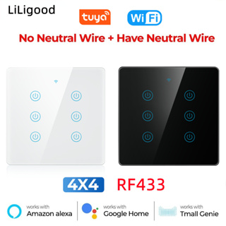 Liligood Tuya สวิตช์ไฟอัจฉริยะ Wifi รองรับ Alexa Google Voice Control RF433 AC110-220V Brazil 4x4 Touch Panel 4/6 Gang Switch Smart Scene APP รีโมตคอนโทรล