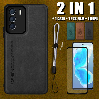 2 IN 1 เคสหนังหรูหรา พร้อมตัวป้องกันหน้าจอเซรามิค และเชือกปรับได้ สําหรับ Infinix Zero 5G 2023 X6815C