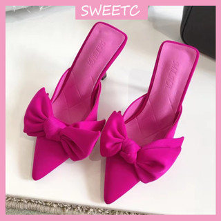 Sweetc รองเท้าส้นเข็ม หัวแหลม ประดับโบว์ พลัสไซซ์ แฟชั่นสําหรับผู้หญิง 43