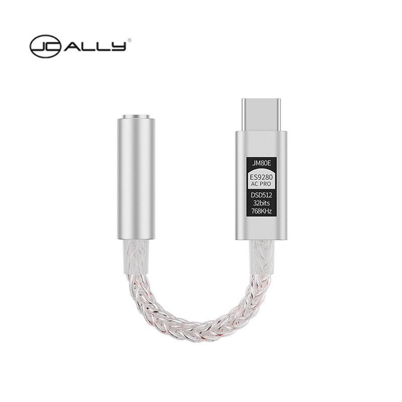 Jcally JM80E ES9280AC PRO DAC ชิปดิจิตอลเสียงแบบพกพา Amp ประเภท C ถึง 3.5 มม.32 bit/768kHz DSD512