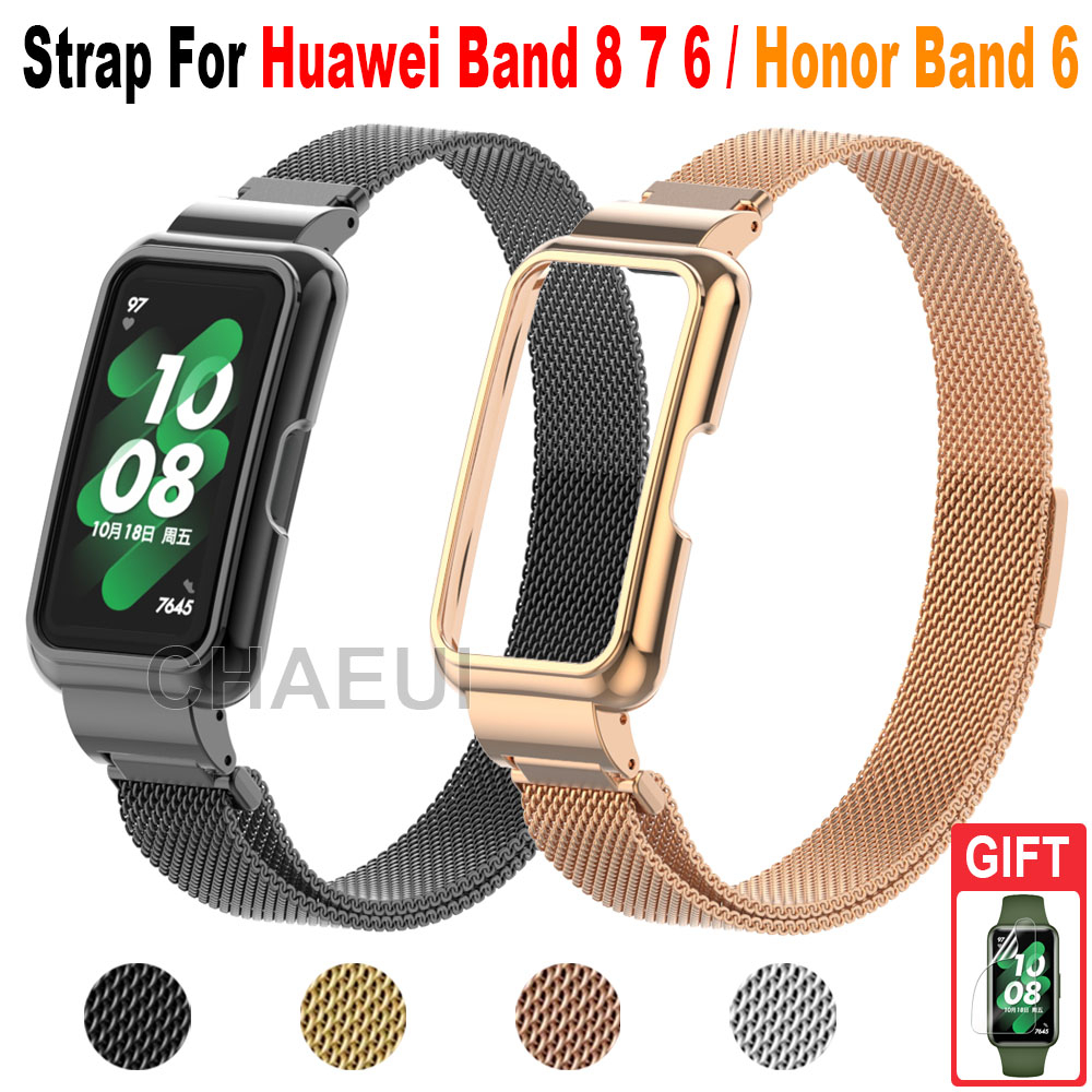 สายสแตนเลสพร้อมเคสสร้อยข้อมือโลหะสําหรับ Huawei Band 11 Pro 10 9 8 7 6 / Honor Band 9 7 6