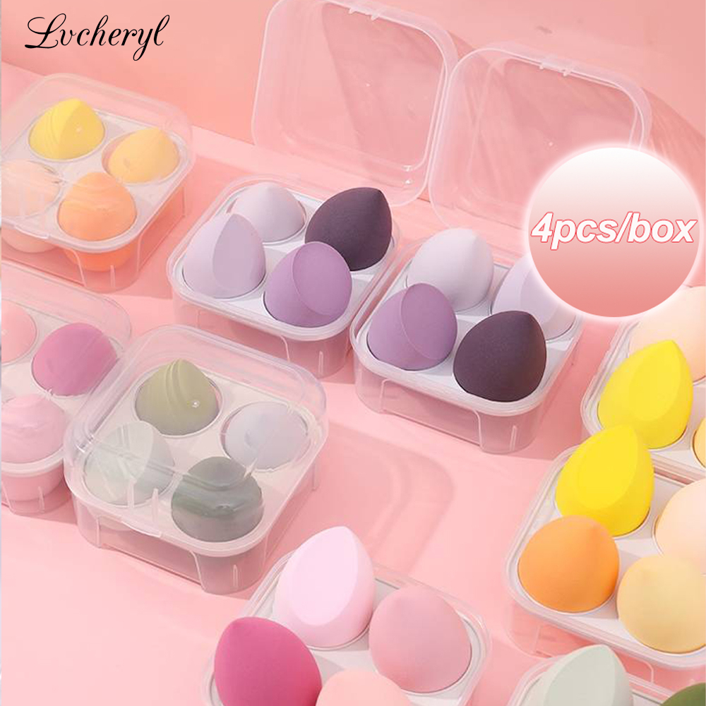 Lvcheryl พัฟฟองน้ําแต่งหน้า พร้อมกล่องเก็บ 4 ชิ้น