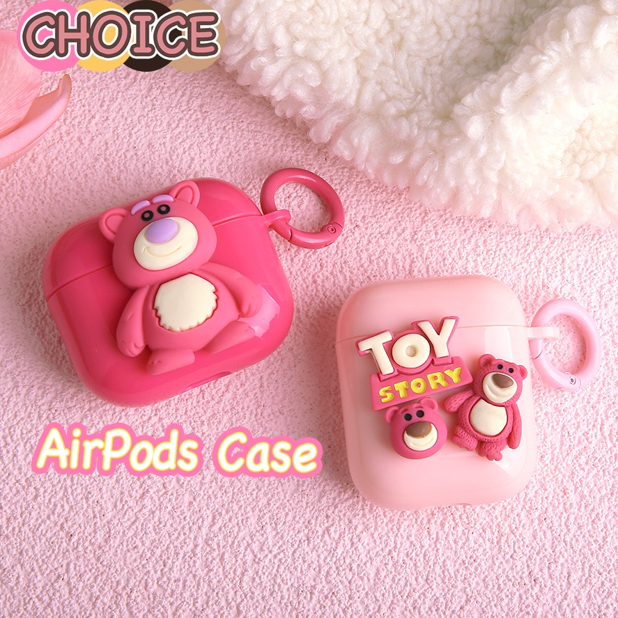 เคส TPU นิ่ม กันกระแทก ลายหมีสตรอเบอร์รี่น่ารัก พร้อมจี้ สําหรับ Air/Pods 1/2/3/Pro