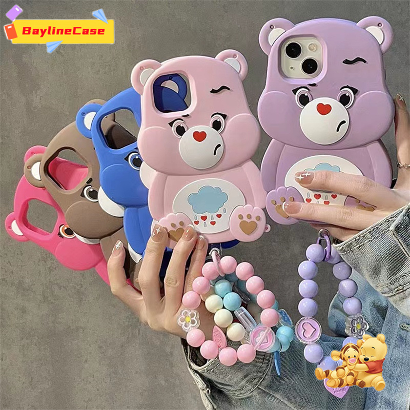 เคสโทรศัพท์มือถือ ซิลิโคนนิ่ม ลายการ์ตูนหมี สีรุ้ง พร้อมสายคล้อง แฟชั่นยอดนิยม สําหรับ iPhone 11 14 12 13 Pro Max SE 2020 X Xr Xs Max 8 7 6 Plus