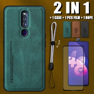 2 IN 1 เคสหนังหรูหรา พร้อมตัวป้องกันหน้าจอเซรามิค และเชือกปรับได้ สําหรับ OPPO F11 Pro