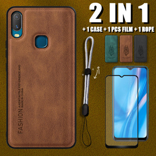 เคสหนังหรูหรา 2 IN 1 สําหรับ VIVO Y11 พร้อมตัวป้องกันหน้าจอเซรามิค และเชือกปรับได้