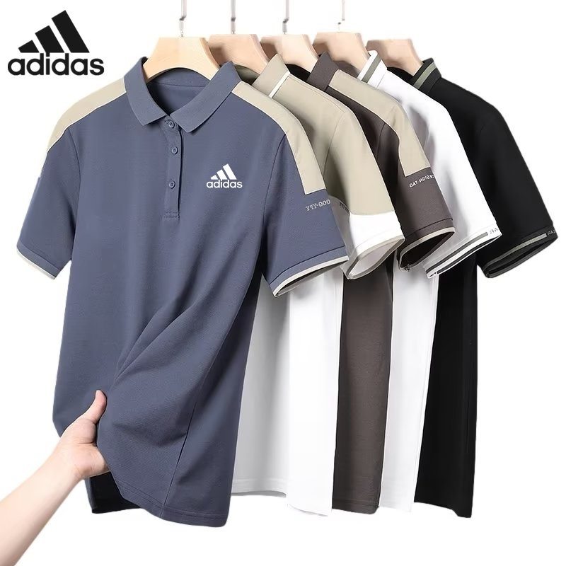เสื้อโปโลลําลอง ผ้าฝ้ายแท้ แขนห้าส่วน บล็อกสี สไตล์คลาสสิก สําหรับผู้ชาย