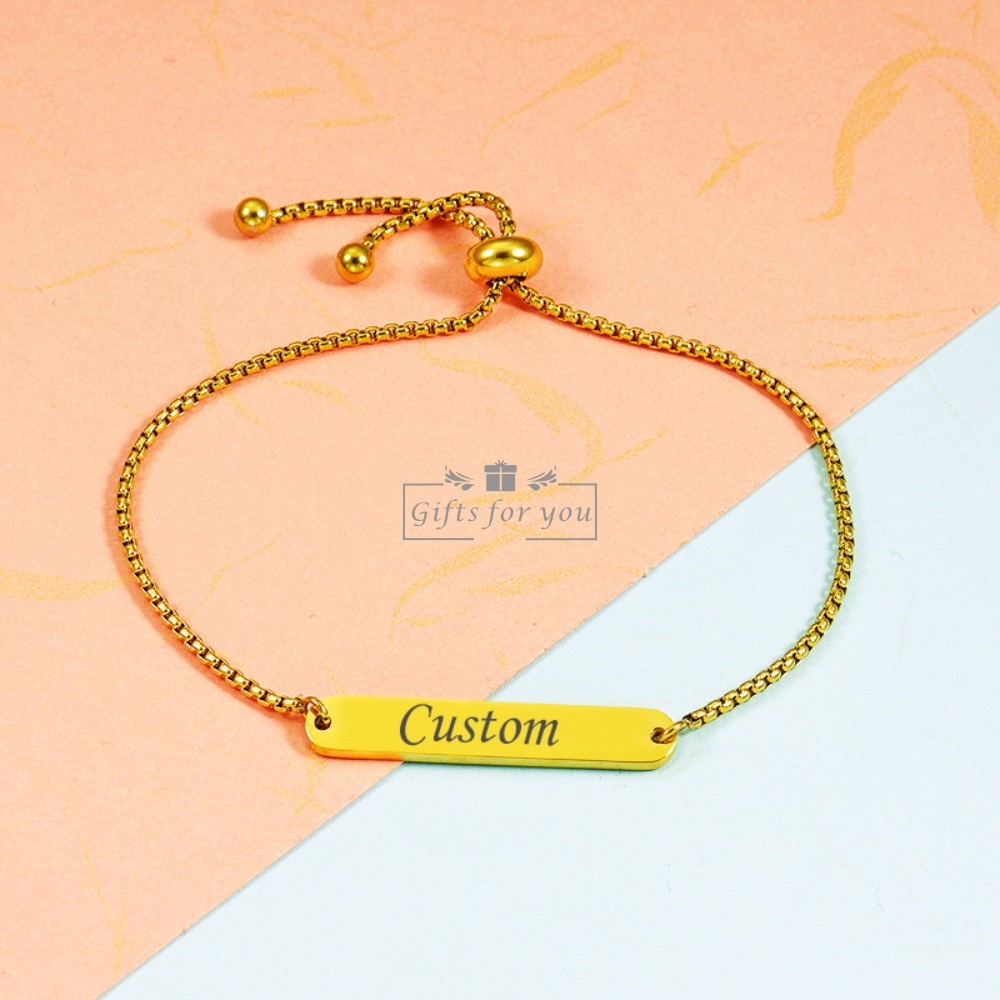 G4u ข72 สร้อยข้อมือชื่อแกะสลักสําหรับผู้หญิงผู้ชาย,กําไลข้อมือปรับได้สแตนเลสพร้อมโซ่กล่อง