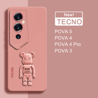 เคสโทรศัพท์มือถือ ซิลิโคน ลายหมีน่ารัก พร้อมขาตั้ง สําหรับ TECNO POVA 5 4 Pro NEO 3