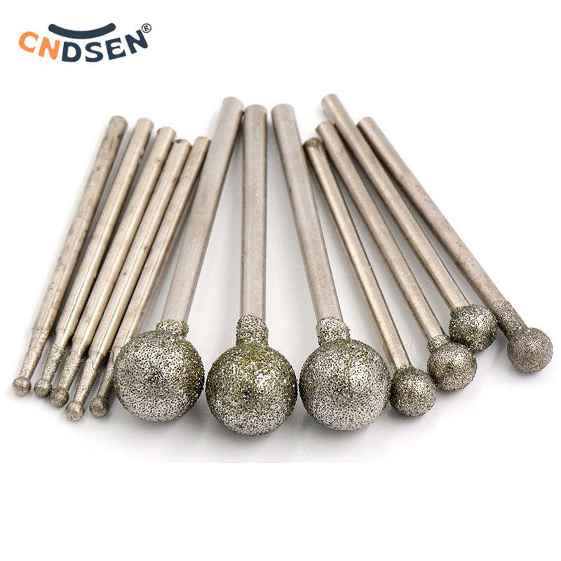 10 ชิ้น/ล็อตเพชรรอบ Ball Burr เจาะ Bit ชุดบดล้อเพชรเครื่องมือสําหรับแกะสลักเจาะ 0.5-12 มม.Dremel เครื่องมือ