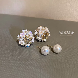 DREJEW ต่างหู ประดับมุก ลายดอกไม้ สไตล์เกาหลี เรโทร ไฮเอนด์ สําหรับผู้หญิง
