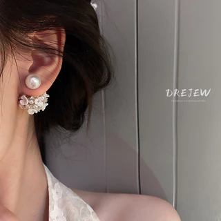 DREJEW ต่างหู ประดับมุก ลายดอกไม้ สไตล์เกาหลี เรโทร ไฮเอนด์ สําหรับผู้หญิง