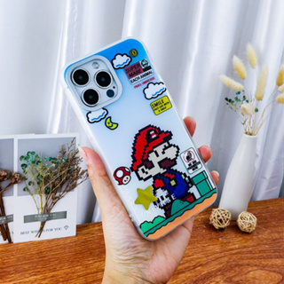 เคสโทรศัพท์มือถือ ชุบไฟฟ้า กันกระแทก ลายมาริโอ้ สีเงิน สําหรับ iPhone 14 Pro max 14 Pro 13pro 13promax 12promax 11 Pro