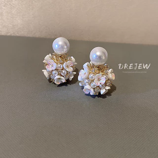 DREJEW ต่างหู ประดับมุก ลายดอกไม้ สไตล์เกาหลี เรโทร ไฮเอนด์ สําหรับผู้หญิง