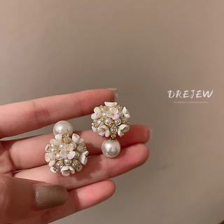 DREJEW ต่างหู ประดับมุก ลายดอกไม้ สไตล์เกาหลี เรโทร ไฮเอนด์ สําหรับผู้หญิง