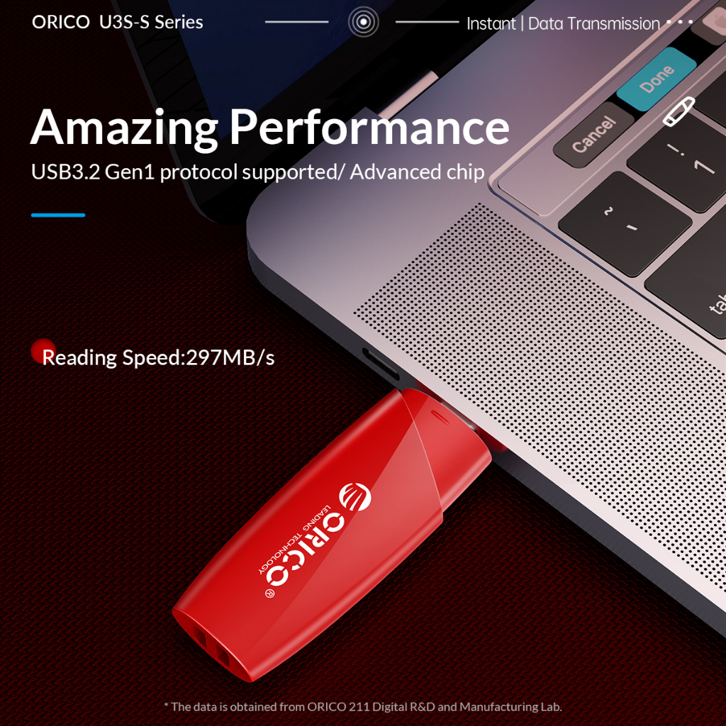 Orico USB แฟลชไดรฟ์ PenDrives 64GB/128GB/256GB USB 3.0 ไดรฟ์ปากกาวัสดุ ABS แฟลชสีดําและสีแดง USB Stick สําหรับคอมพิวเตอร์สํานักงานทีวีเครื่องเสียงรถยนต์ (U3-S)