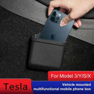 เหมาะสําหรับ Tesla Model3 ModelY กระเป๋าโทรศัพท์มือถือ สติกเกอร์ลําลอง กล่องเก็บรถ Tesla กล่องเก็บของแบบพกพา