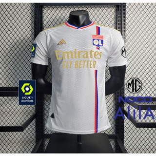 เสื้อกีฬาแขนสั้น ลายทีมผู้เล่น 23/24 Lyon home jersey S-2XL ชุดเหย้า เพิ่มชื่อ และหมายเลขได้