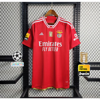 เสื้อกีฬาแขนสั้น ลายทีมชาติฟุตบอล Benfica Home 38 มงกุฎ 23 24 ไซซ์ S - 4XL ชุดเหย้า