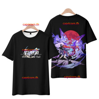 ใหม่ เสื้อยืดแขนสั้นลําลอง มีฮู้ด พิมพ์ลายอนิเมะ Honkai Star Rail Seele 3D ทรงหลวม สไตล์ญี่ปุ่น สําหรับผู้ชาย และผู้หญิง