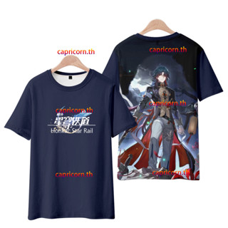 ใหม่ เสื้อยืดแขนสั้นลําลอง มีฮู้ด พิมพ์ลายอนิเมะ Honkai Star Rail Blade 3 มิติ ทรงหลวม สไตล์ญี่ปุ่น สําหรับผู้ชาย และผู้หญิง