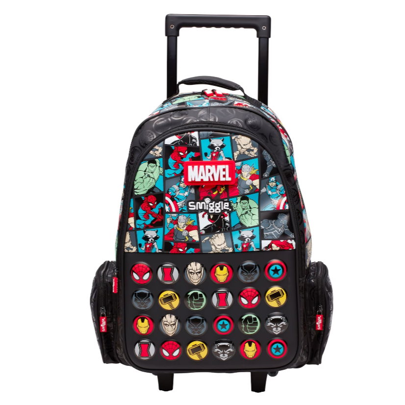 Smiggle Marvel กระเป๋าเป้สะพายหลัง พร้อมล้อเลื่อน มีไฟสว่าง