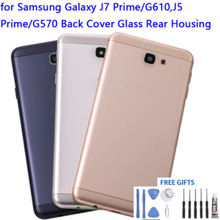 ฝาครอบแบตเตอรี่ด้านหลัง พร้อมสติกเกอร์เลนส์กล้อง แบบเปลี่ยน สําหรับ Samsung Galaxy J7 Prime G610 J5 Prime G570