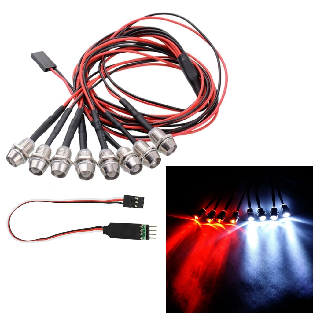 ชุดไฟหน้า LED 4 ดวง 6 ดวง 8 ดวง สีขาว แดง พร้อมแผงควบคุมโคมไฟ 3CH สําหรับรถบังคับ 1/8 1/10 Axial SCX10 Traxxas TRX4 D90