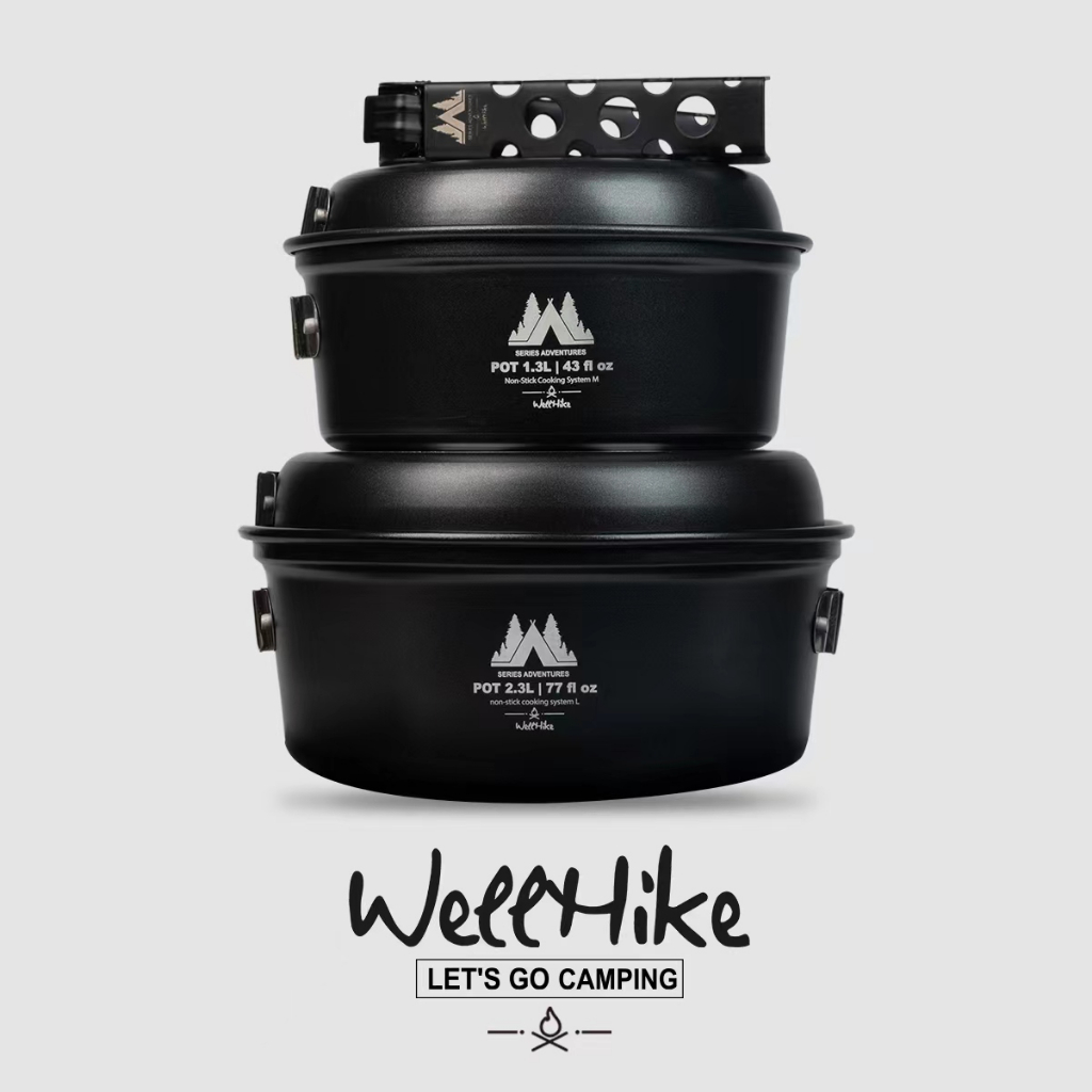 Wellhike ชุดเครื่องครัว กระทะปิกนิก ไม่ติดกระทะ แบบพกพา สําหรับตั้งแคมป์ ผัดซุป 4 ชิ้น