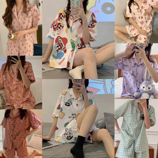 Fulllove ชุดนอนพิมพ์ลายการ์ตูน ชุดนอนผู้ใหญแขนสั้นขาสั้น ชุดนอนลาน่ารัก cute patterned pajamas