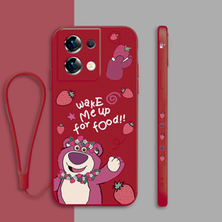 เคสโทรศัพท์มือถือ tpu นิ่ม กันลื่น ลายการ์ตูนหมี LOTSO STRAWBERRY พร้อมสายคล้อง สําหรับ reno 4 4 pro 4 se 5 5 pro plus