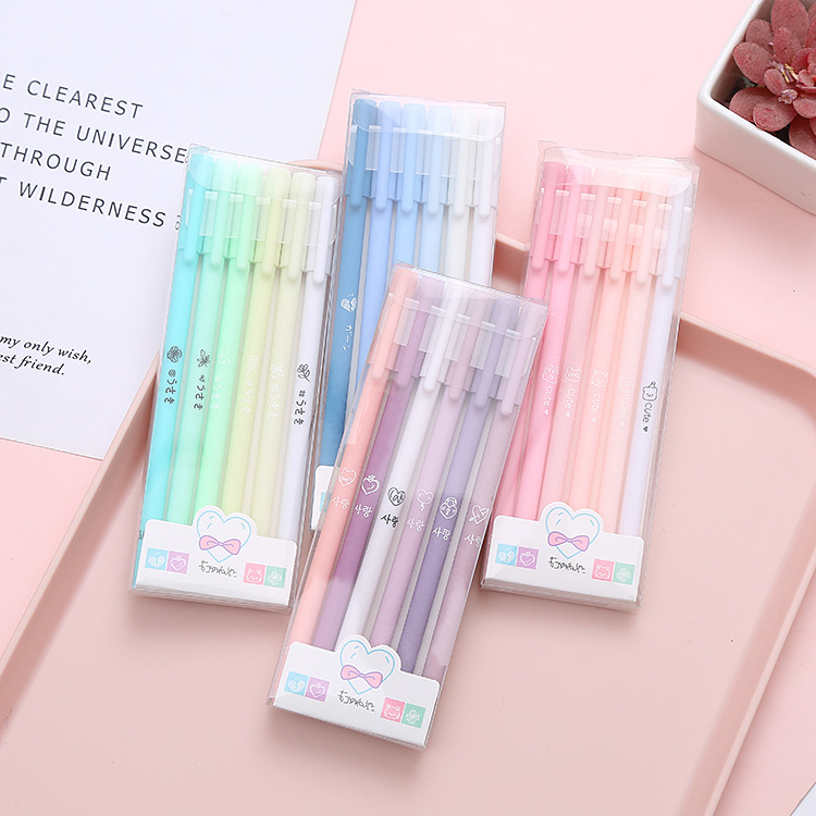 อนุญาต 6 ชิ้น/เซ็ต โมรันดี สีปากกาง่าย 0.5 มม.หมึกสีดําเจลปากกานักเรียนชุดปากกา