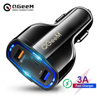 Qgeem QC 3.0 USB C ที่ชาร์จในรถยนต์ 3 พอร์ต ชาร์จเร็ว 3.0 อะแดปเตอร์ชาร์จเร็ว สําหรับ iPhone Xiaomi Mi 9 Redm