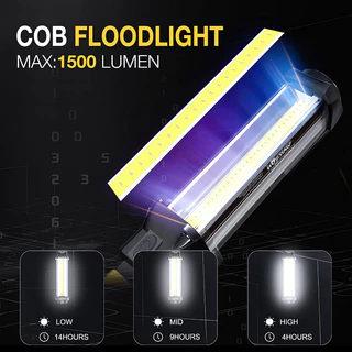 WARSUN DJ60 ไฟทำงาน ไฟฉาย ซ่อมรถ 1500 ลูเมน XPG+SMD แม่เหล็กหลัง ตะขอซ่อน ฐานสามเหลี่ยม TYPE-C IP45 4-14 ชม. ซ่อมรถ ไฟดับฉุกเฉิน แคมป์ปิ้ง เดินป่า