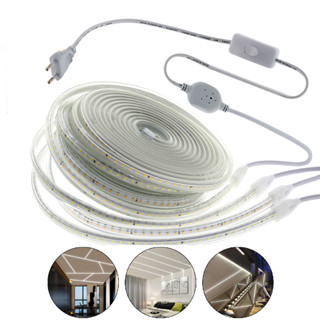 แถบไฟ LED 220V 2835 120 ดวง ยืดหยุ่น กันน้ํา สีขาวอบอุ่น ปลอดภัยสูง สําหรับกลางแจ้ง