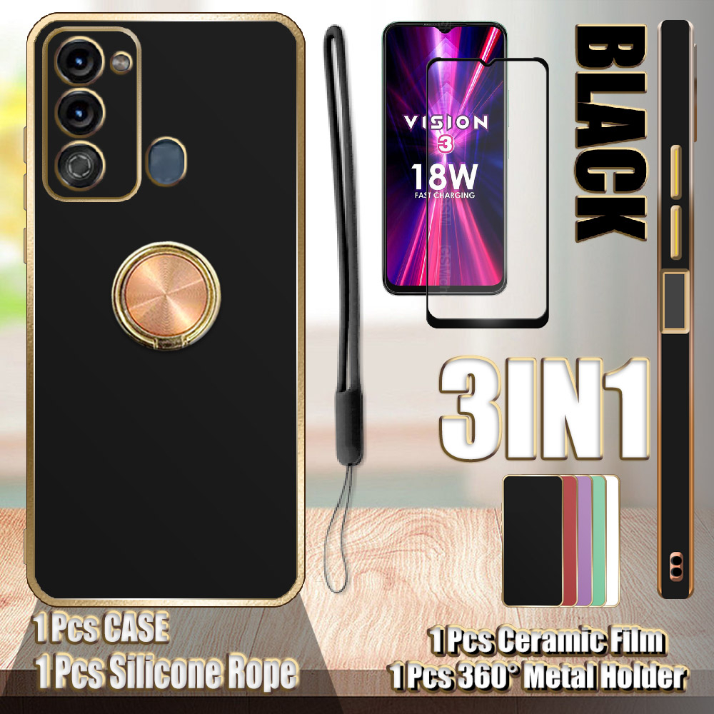 3 In 1 สําหรับ Itel Vision 3/S661L Itel S17 ขอบตรง Electroplated กรณีเซรามิคป้องกันหน้าจอและ 360°ที่