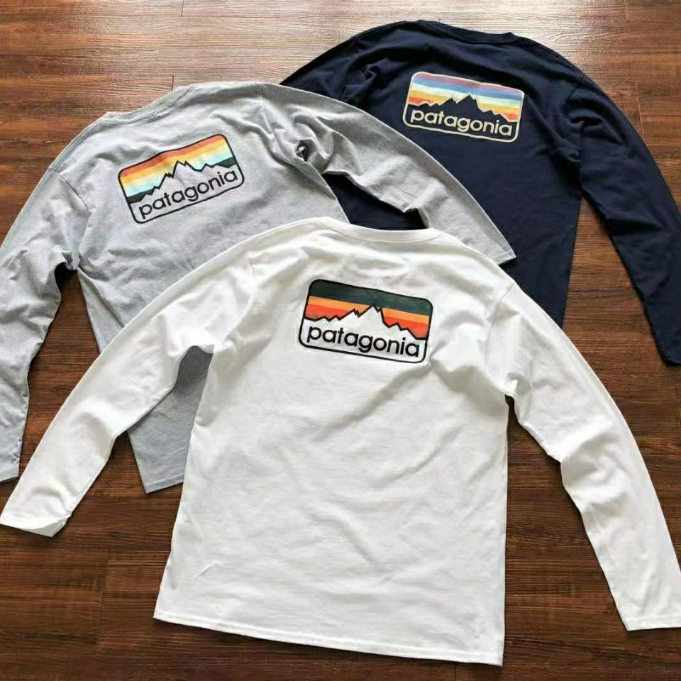 เสื้อยืดแขนยาว ผ้าฝ้ายแท้ พิมพ์ลาย Patagonia เป็นมิตรกับสิ่งแวดล้อม สําหรับผู้ชาย และผู้หญิง
