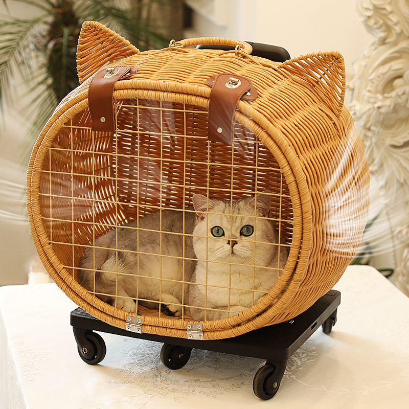 กระเป๋าเป้สะพายหลัง กระเป๋าเดินทาง ไม้ไผ่ ป้องกันความเครียด แบบพกพา สําหรับสัตว์เลี้ยง แมว