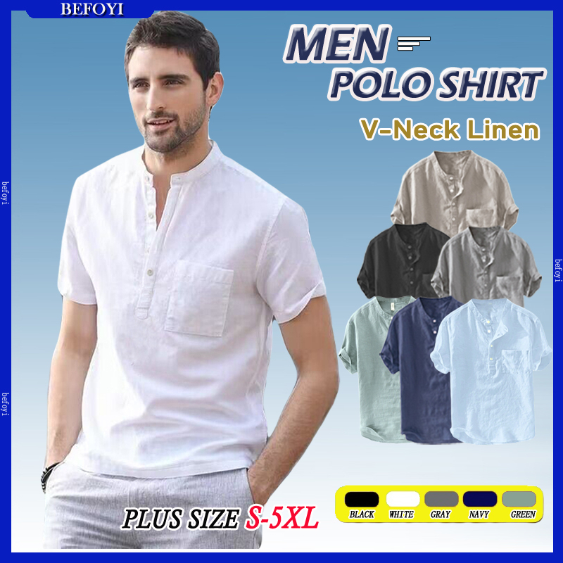 พร้อมส่ง เสื้อโปโลแขนสั้นลําลอง ผ้าลินิน สไตล์จีน สําหรับผู้ชายชาวมุสลิม PS3