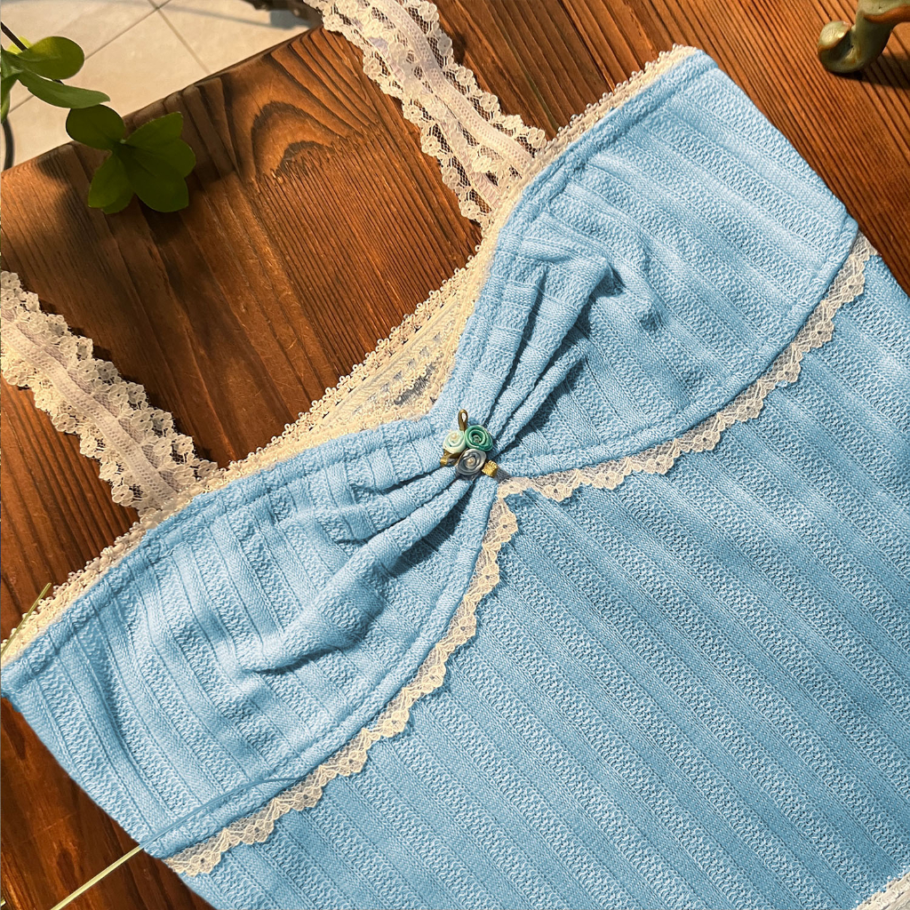 Ironknight-fairycore Y2K เสื้อครอปท็อป สายสปาเก็ตตี้ แต่งขอบลูกไม้ และกางเกงขาสั้น สําหรับผู้หญิง - รูปที่ 3